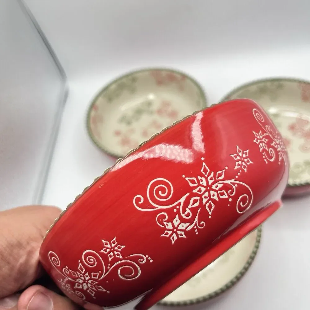 Temp-Tations 8 “ Red Poinsetta Bowls With Ruffled Edge - Set Of 4